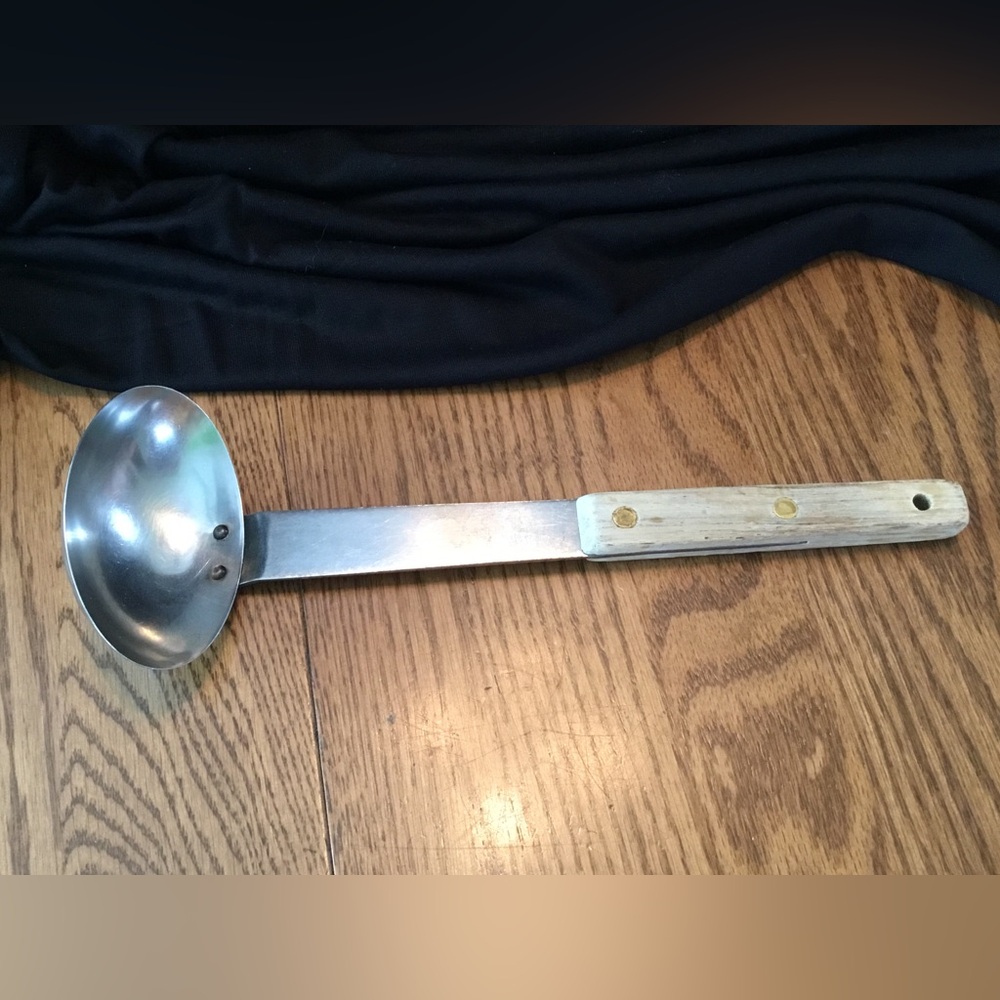 VintageStainless Steel Ladle, Vernco Wooden Handle